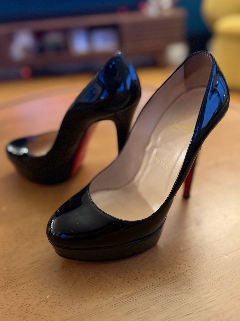 Christian Louboutin Black Leather Platform Pumps with Red Sole